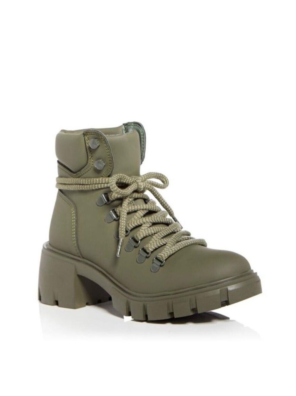 Aqua Reign Block Heel Water Resistant Platform Combat Boots in Olive Green - NWT